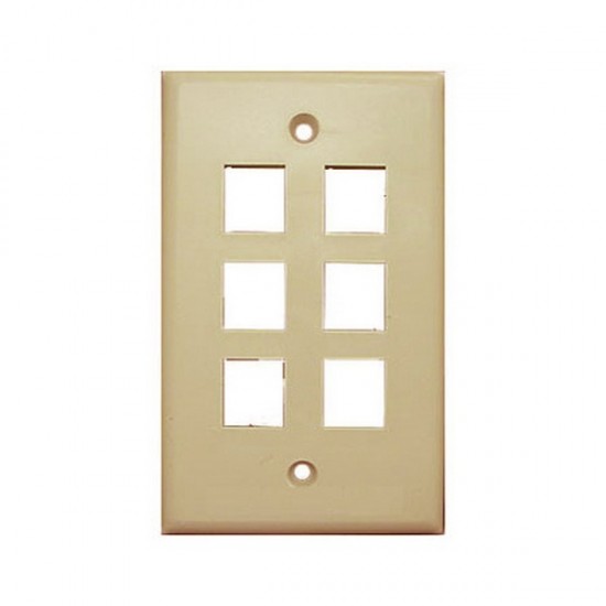 WP-6P-IV Single Gang Wall Plate - 6 Port - Ivory