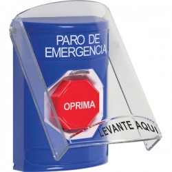SS2422ES-ES STI Blue Indoor Only Flush or Surface Key-to-Reset (Illuminated) Stopper Station with EMERGENCY STOP Label Spanish