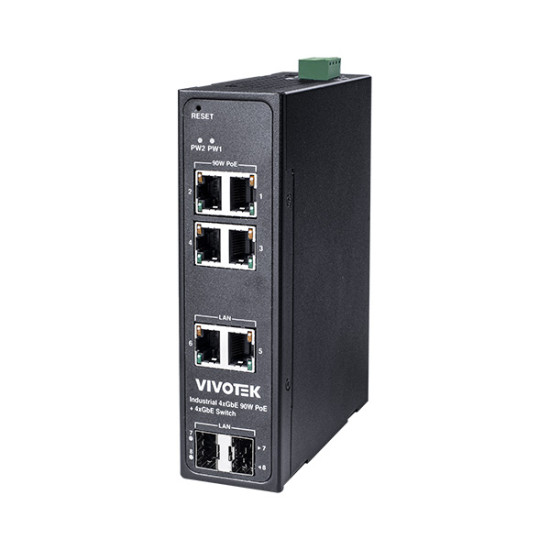 AW-IHB-0800 Vivotek Industrial 4 Gigabit PoE + 2 Gigabit SFP Port 360W Total Budget PoE Switch