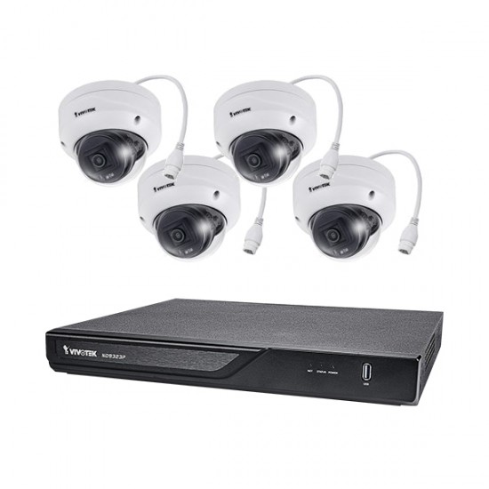 ND9323P-2TB-4FD80 Vivotek 8 Channel NVR Kit 64Mbps Max Throughput 2TB w/ 4 x 5MP Outdoor IR Dome IP Security Cameras
