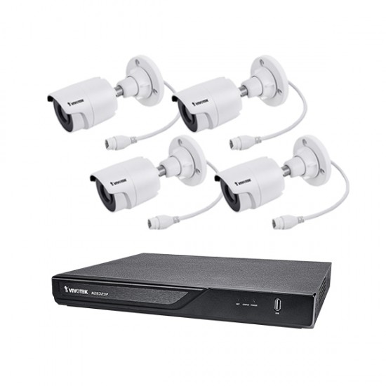 ND9323P-2TB-4IB60 Vivotek 8 Channel NVR Kit 64Mbps Max Throughput 2TB w/ 4 x 2MP Outdoor IR Bullet IP Security Cameras