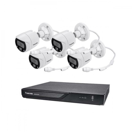 ND9323P-2TB-4IB69 Vivotek 8 Channel NVR 64Mbps Max Throughput - No HDD w/ Built in 8 Port PoE w/ 4 x 5MP Outdoor IR Bullet IP Security Cameras