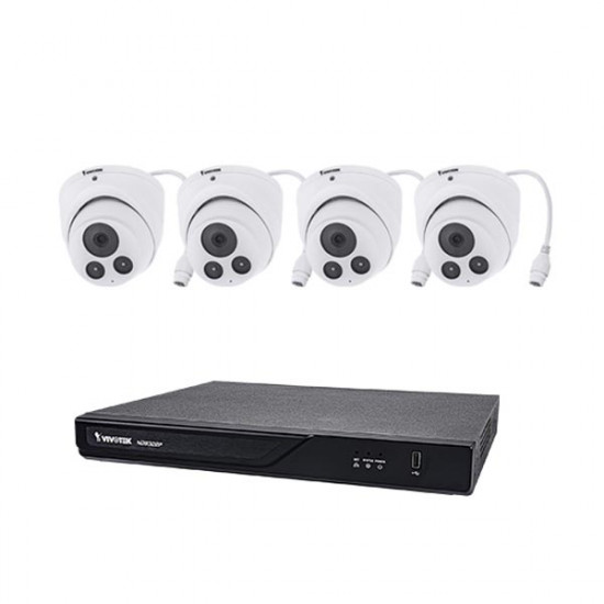 ND9323P-2TB-4IT80 Vivotek 8 Channel NVR Kit 64Mbps Max Throughput 2TB w/ 4 x 5MP Outdoor IR Turret IP Security Cameras