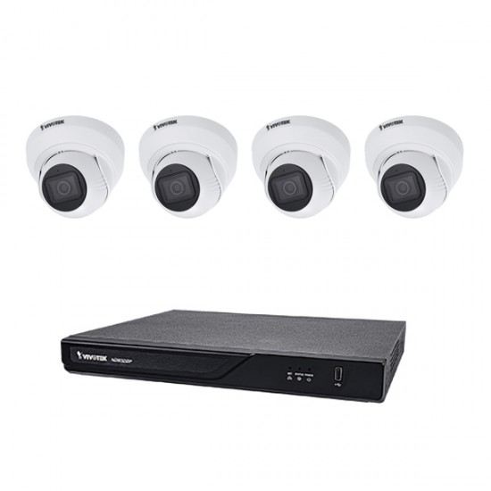 ND9323P-2TB-4IT89 Vivotek 8 Channel NVR Kit 64Mbps Max Throughput 2TB w/ 4 x 5MP Outdoor IR Turret IP Security Cameras